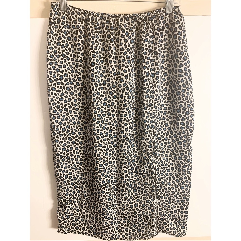 Blue Leopard Print Skirt Size L Side Slit